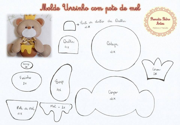 oso de peluche molde con fieltro con corona