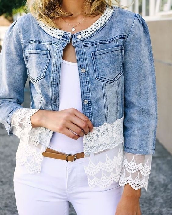 jeans con encaje y perlas