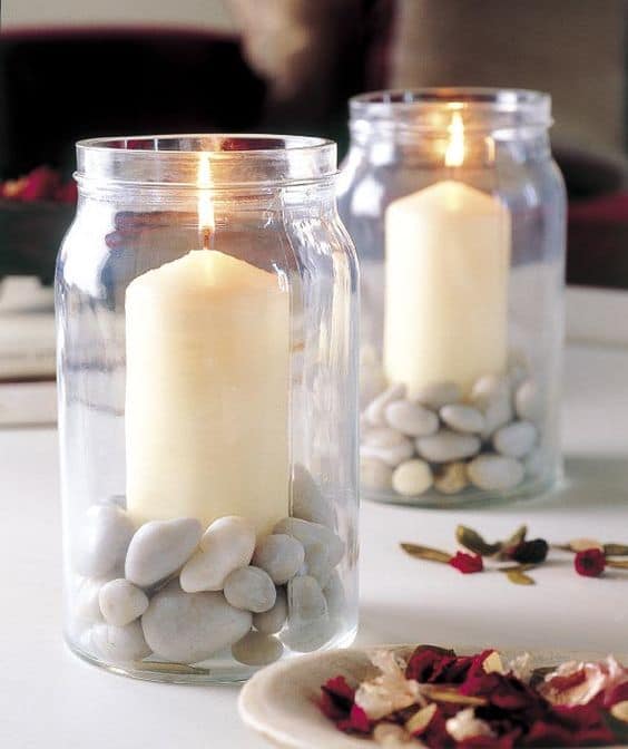 candelabro simple con maceta de vidrio