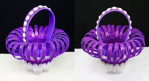 cesto para botellas de plástico con purpurina EVA