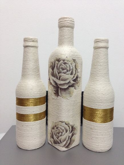 botella con cuerda decorada