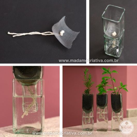 Artesanía en florero de botella de vidrio tallado