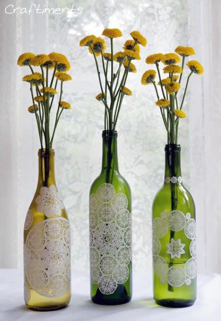 artesanías de botellas de vidrio con tela