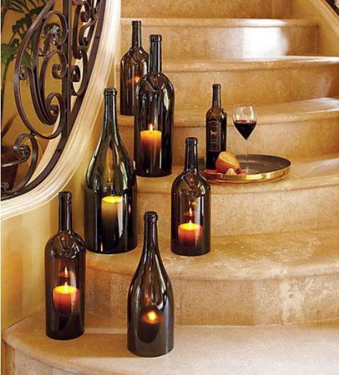Lámpara de artesanía de botella de vidrio con vela